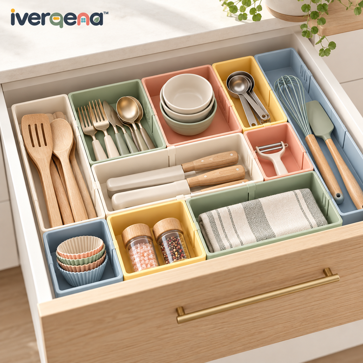 iverqena™ Adjustable Pastel Drawer Organizer image 1