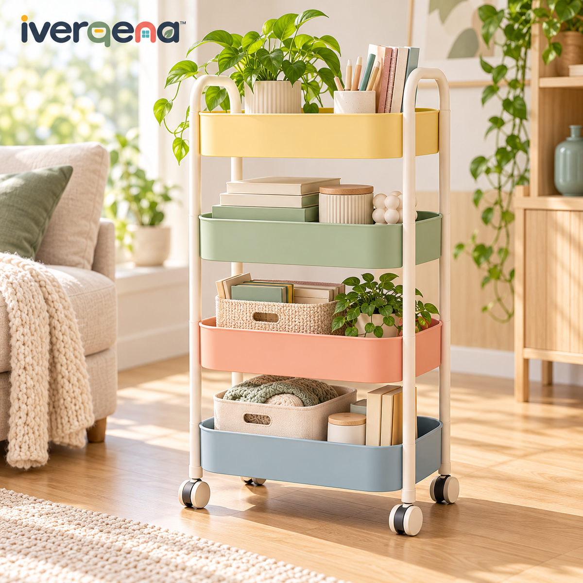 iverqena™ Pastel Rolling Storage Cart image 1