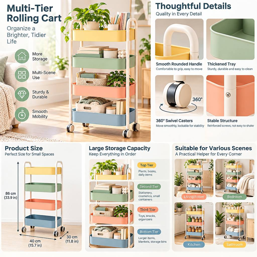 iverqena™ Pastel Rolling Storage Cart image 4