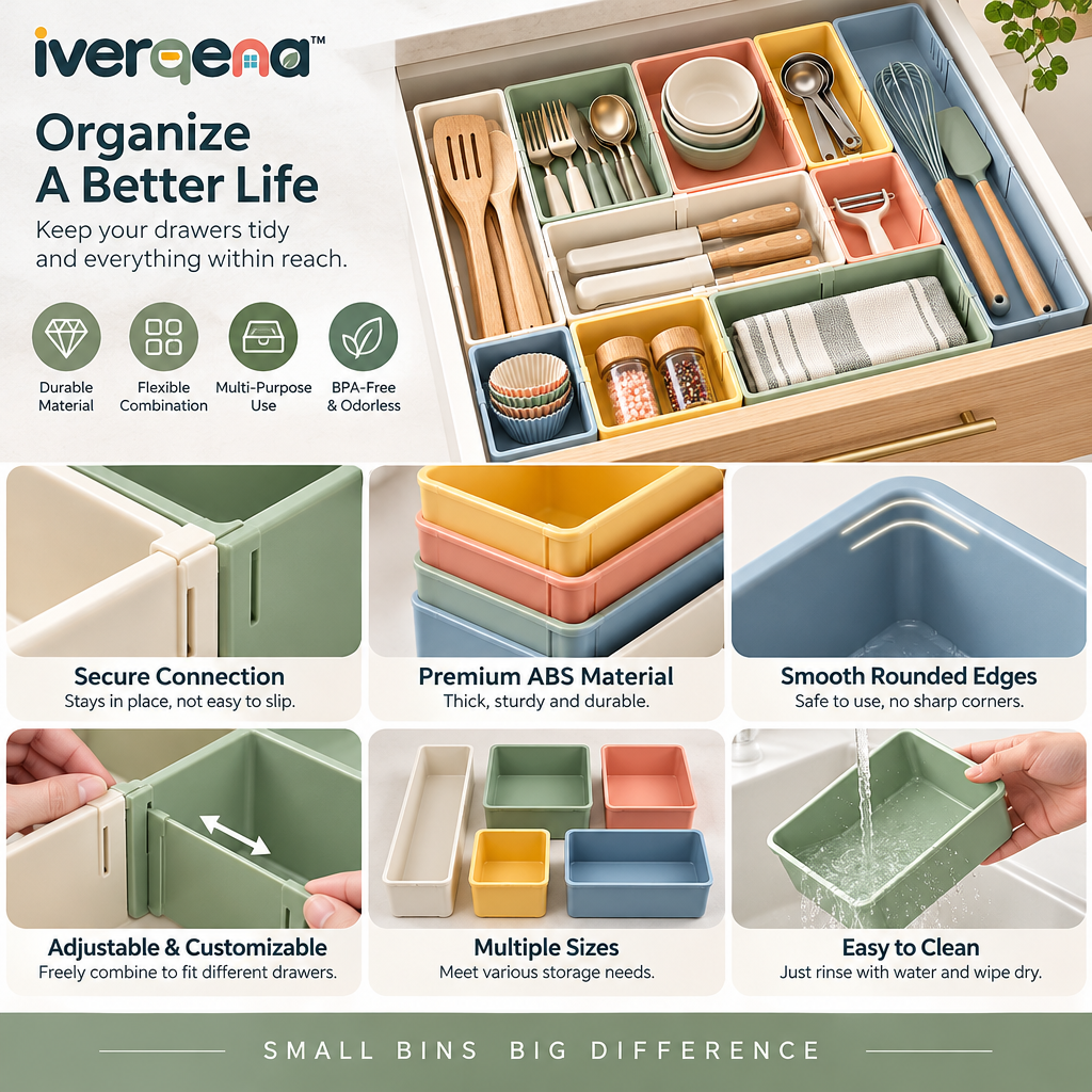 iverqena™ Adjustable Pastel Drawer Organizer image 2