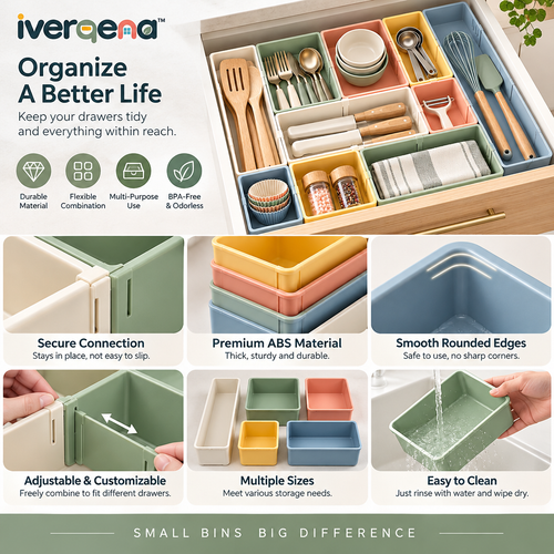 iverqena™ Adjustable Pastel Drawer Organizer image 2