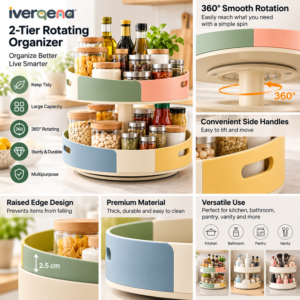 iverqena™ Two-Tier Rotating Pantry Organizer image 2
